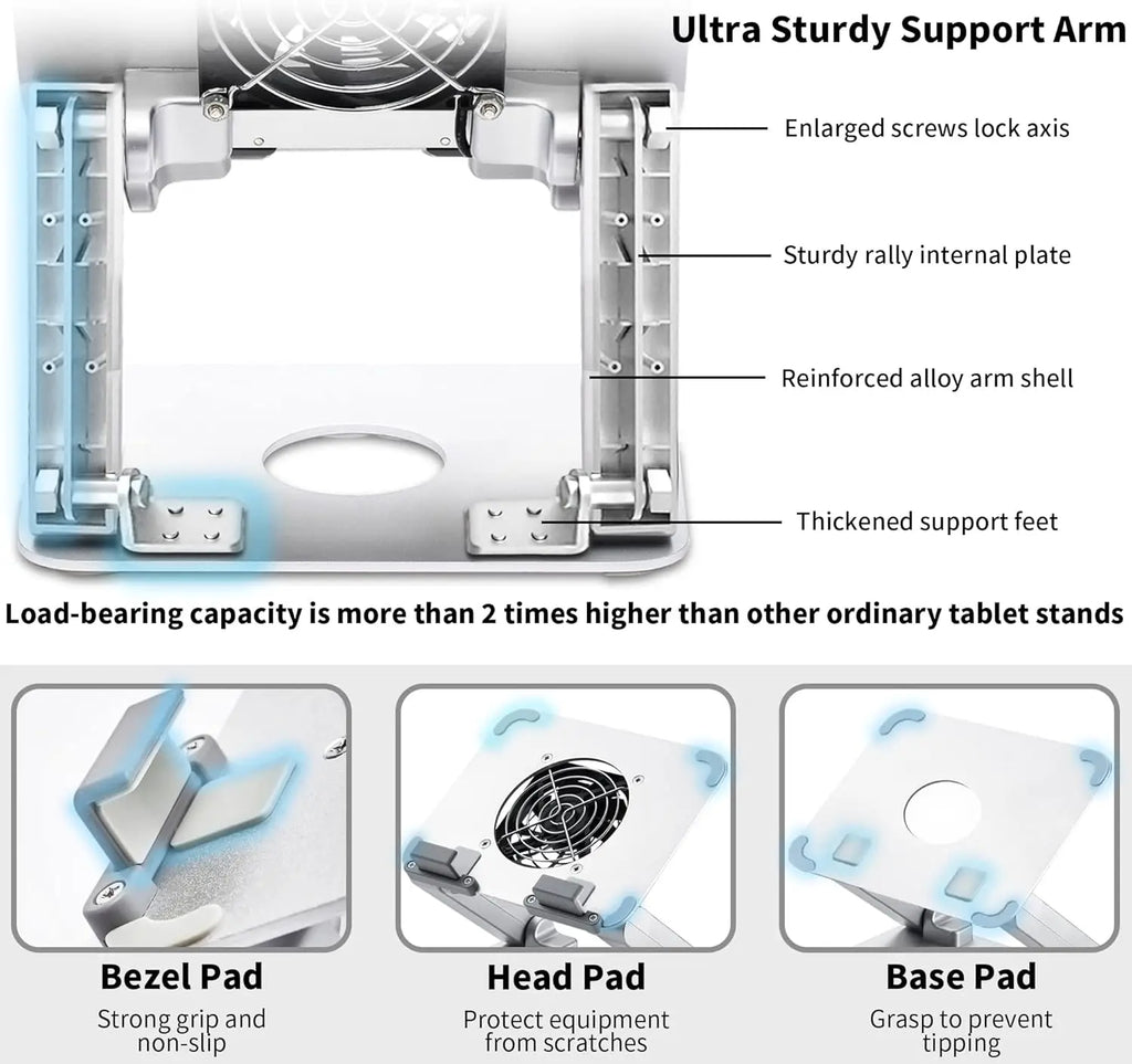 Metal Adjustable Laptop Stand 360 Degree Rotating Laptop Cooling Stand Foldable Laptop Riser Stand with Double Fans
