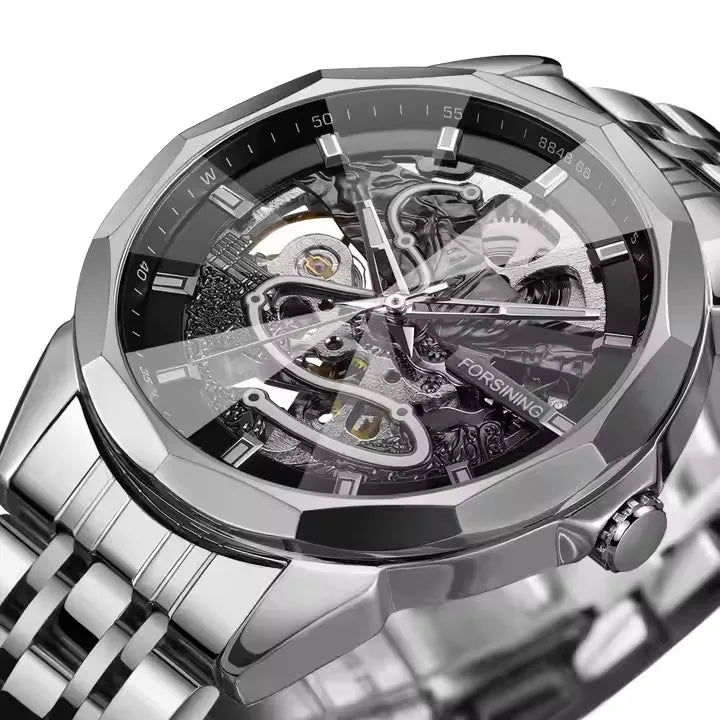 FORSINING Gold Mechanical Watches Waterproof Skeleton Automatic Movement Watch for Men Luxury Stainless Steel Men's Watches