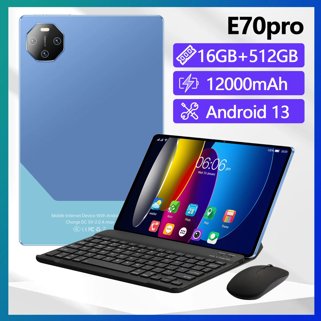 2025 NEW E70 Pro Tablet PC With 11.6-inch HD Screen 12000mAh Battery  MTK Octa Core CPU 16GB+512GB Storage  Android 13 System