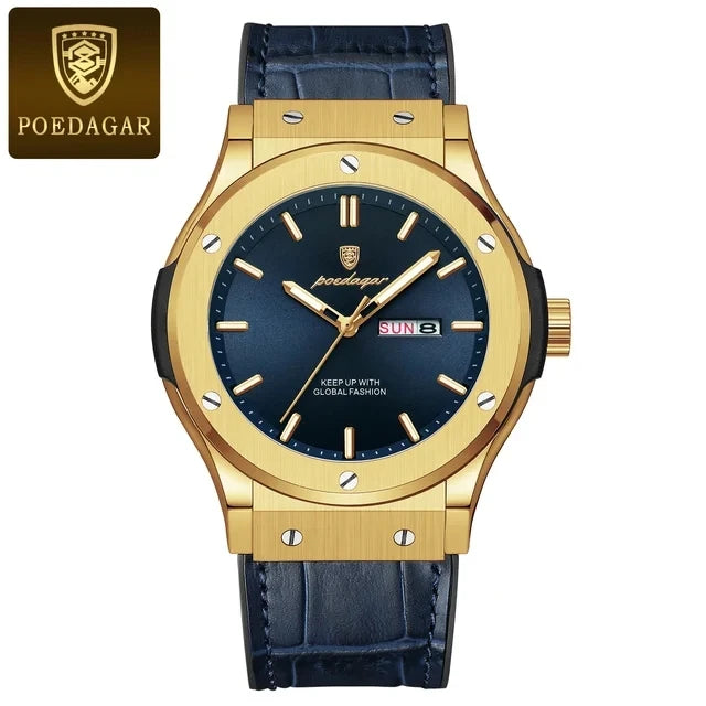 POEDAGAR 952 Fashion Men's Watches Trend Classic New Quartz Watch for Man Waterproof Luminous Week Date Wristwatch Leather