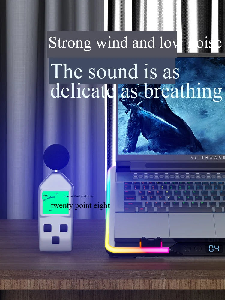 Adjustable Height Surrounding RGB Colorful Lighting Gaming Laptop Cooling Pad 5 Cooler Fans with Strong Wind