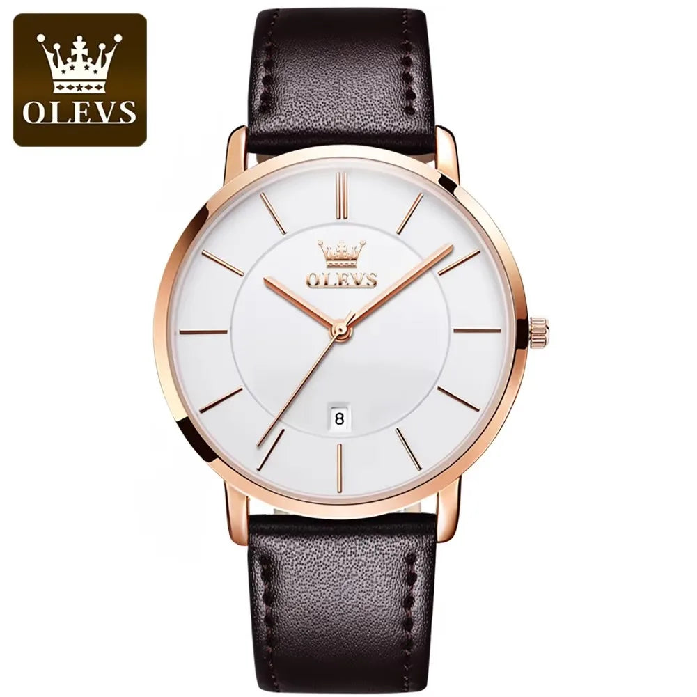 OLEVS 5869 Men's Watches Leather Strap Waterproof Auto Date Man Watch Fashion Simplicity Ultra Thin Quartz Wrist Watch for Men