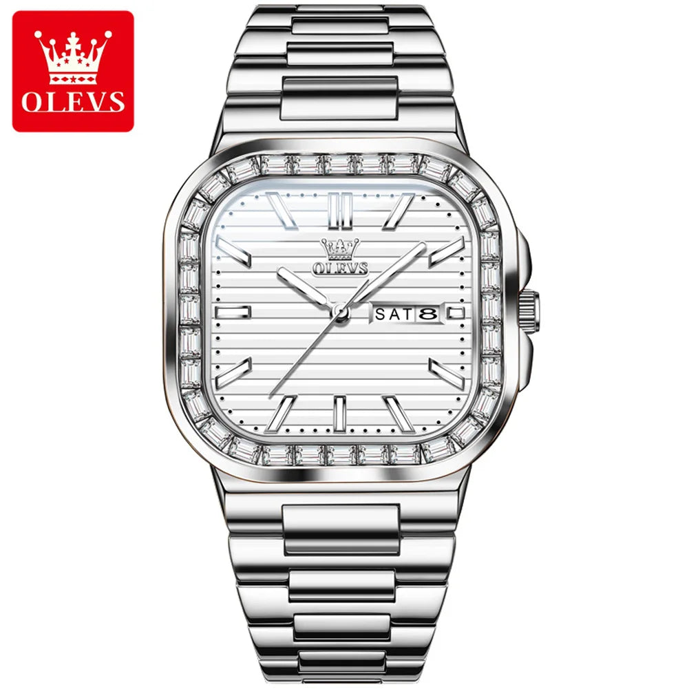 Hot OLEVS Men's Watches Rose Gold Quartz Watch for Man Waterproof Dial Square Wristwatch 9966 Original Movement Male Week Date