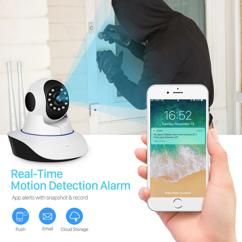 PTZ IP Camera  Home Security Indoor Wireless Baby Monitor HD 1080P Rotating 360 Degree Smart WiFi 3 Antennas