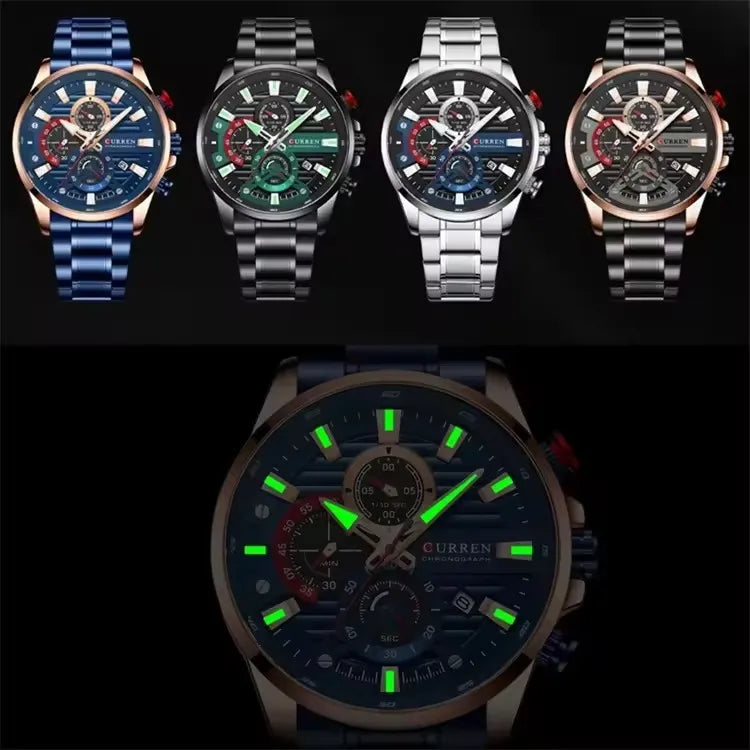 CURREN 8415 Casual Quartz Wristwatch Auto Date Clock Reloj Chronograph Fashion Stainless Steel Original Men's Watches For Male