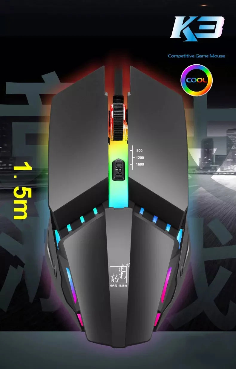 Newest K3 Wired USB Gaming PC Mouse Optical Esports Mechanical Adjustable DPI 800-1200-1600