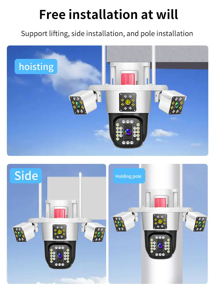 IPC360Home 12mp Outdoor Wifi Camera Home Wireless Home Security Panorama Cctv Ip Cameras Three Lens Three Screen 6K PTZ