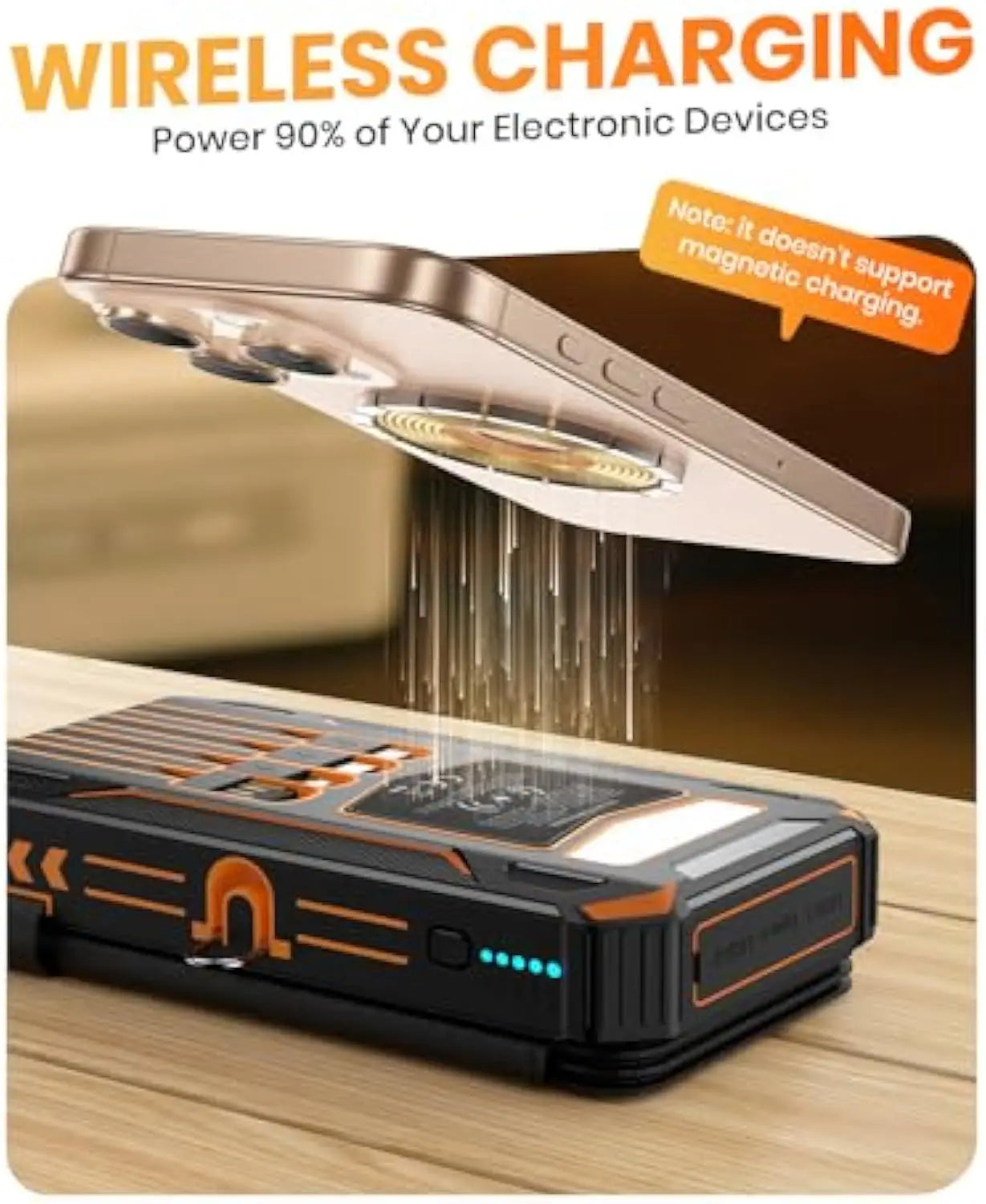 Built in Cables 20000mAh Solar Power Bank with Foldable Solar Panels PD 225W Fast Charging  for Phone and Watch