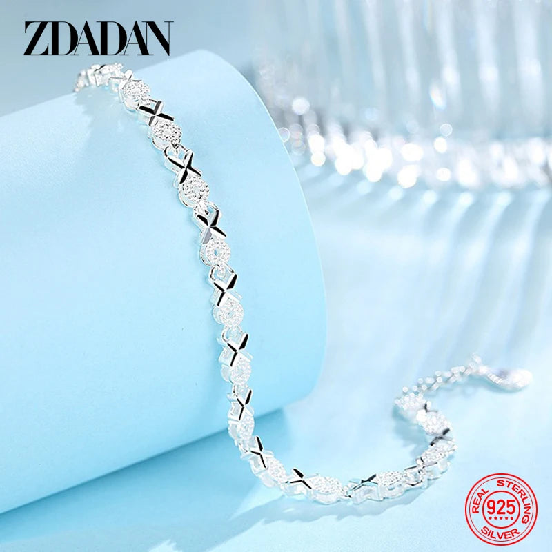 ZDADAN 925 Sterling Silver Bracelet Chain For Women Fashion Wedding Jewelry Gift