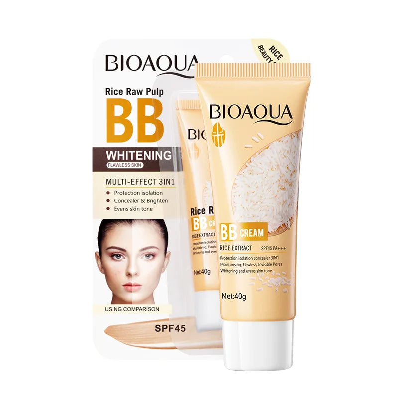 40g Rice Raw Pulp BB Cream Beautify Skin Tone Hide Pores SPF45 PA+++ Effcient Isolation Brighten the Skin