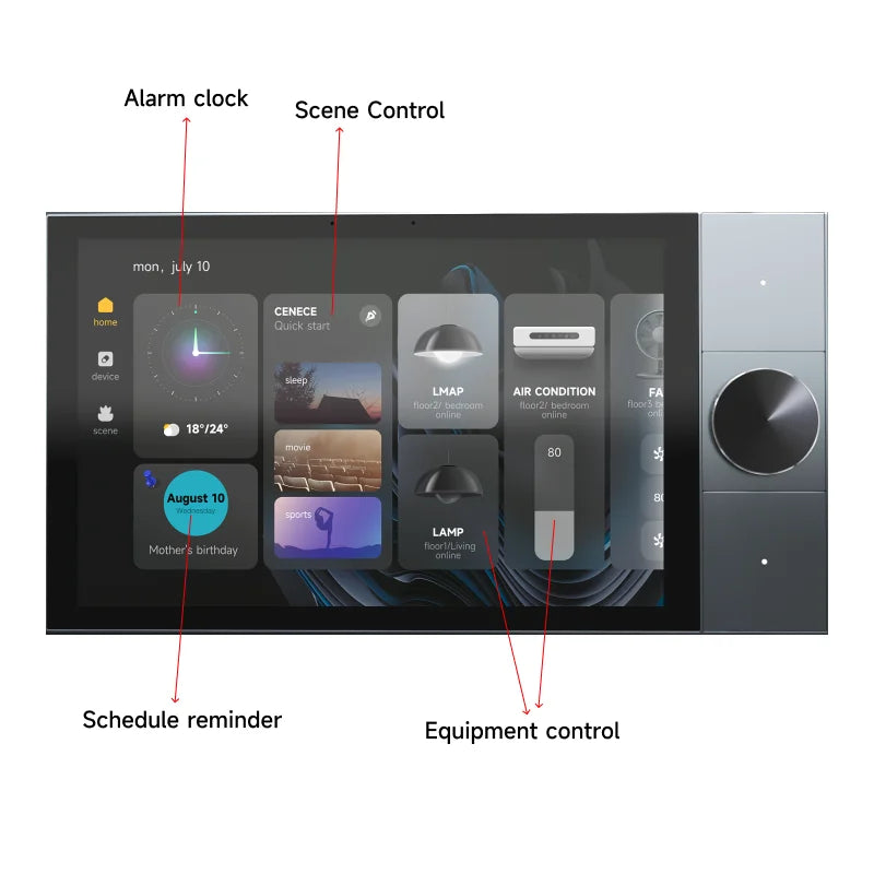 10-Inch Smart Home Control Knob with WiFi Android System for Hotel Residential Villa Lighting & Air Conditioning Panel