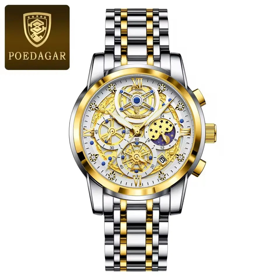 POEDAGAR Watch Luxury 984 Fashion Quartz Men's Watches Reloj High Quality Chronograph Moon Phase Dial Wristwatches Reloj Montre