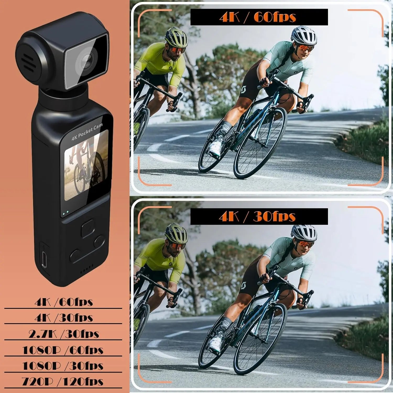 4K Body Camera with External Microphone, Mini Video & Audio Pocket Cam 180° Rotation Camera