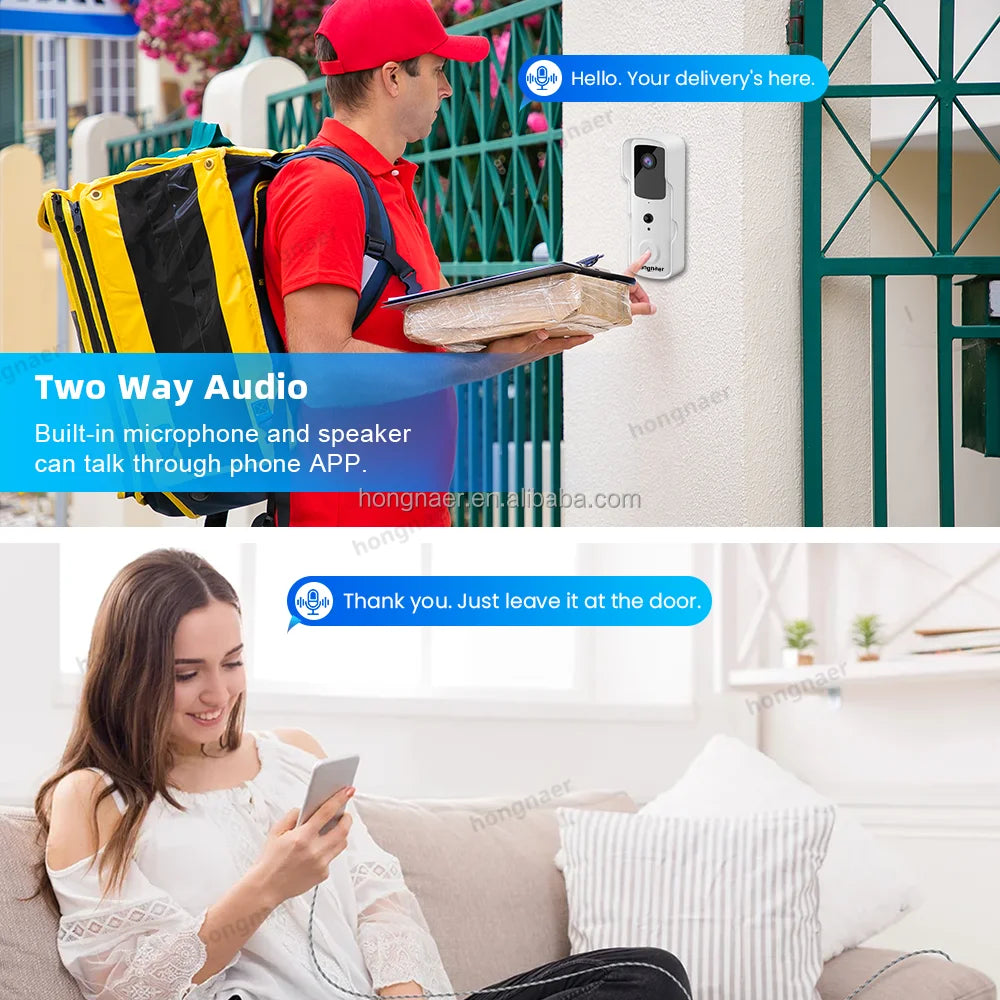 Hongnaer Outdoor HD 1080P Security Doorbell Ring Battery Door Bell IP Camera Home Tuya Smart WiFi Wireless Video Doorbell Camera