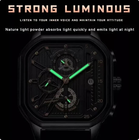 POEDAGAR 628 Luxury 3 Needles Quartz Watch Fashion Chronograph Stainless Steel Waterproof Luminous Date Men's Watches for Gift