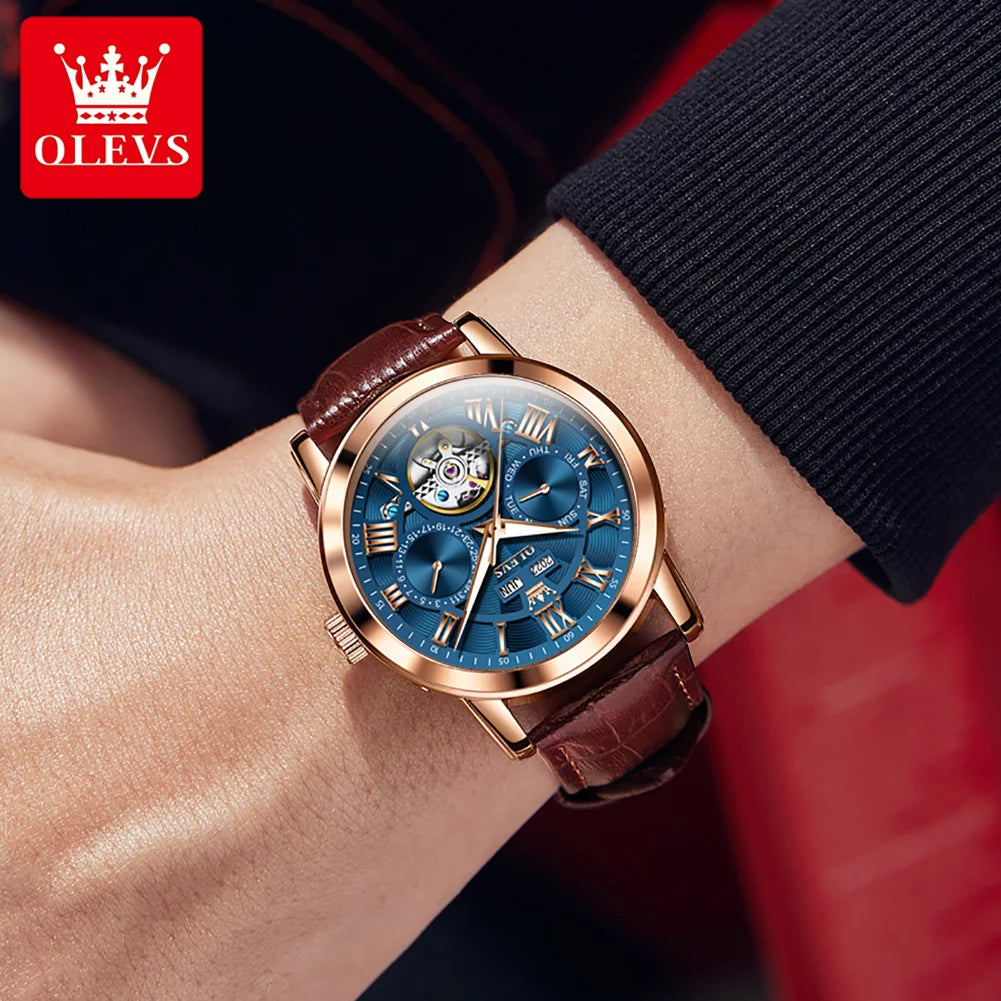 OLEVS 6668 Men's Watches Mirror Original Mechanical Watch for Man Waterproof Luminous Wristwatch Male Date Hours