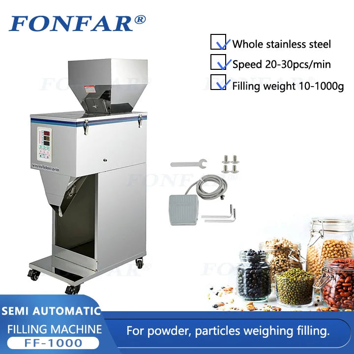 New Design Semi Automatic Coffee Spices Tea Sugar  Rice Powder Granule Particle Can Jar Glass Bottle Weight Filling Machine