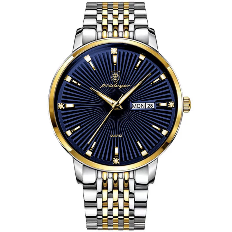 Luxury POEDAGAR 994 Men Watch Business Men's Watches Waterproof Luminous Day Week Stainless Steel Quartz Wristwatches Man Reloj