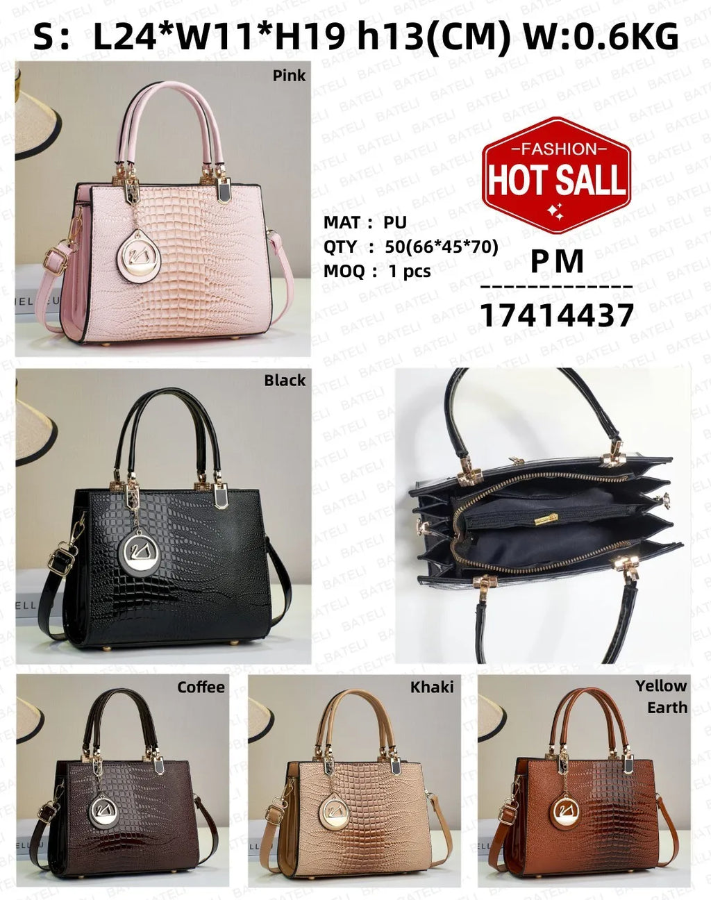 2026 Large Capacity Handbag, Lizard Pattern, Glossy Leather, High-end Feeling, Cross-border Minimalist Women's Bag