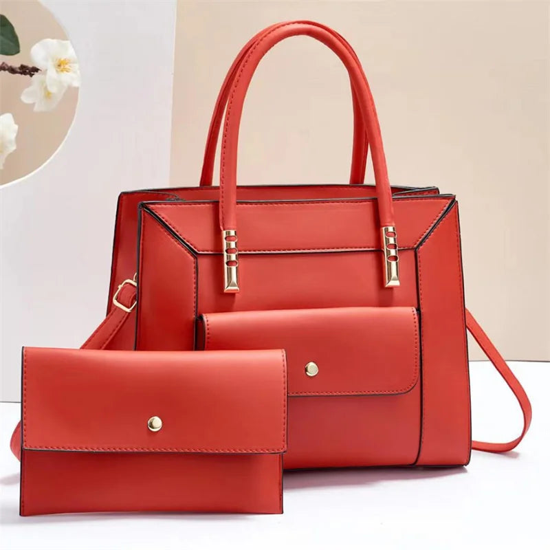 2023 New PU Women Handbags Two Piece Big Capacity Ladies Clutch Bag Handbag Set Wallet