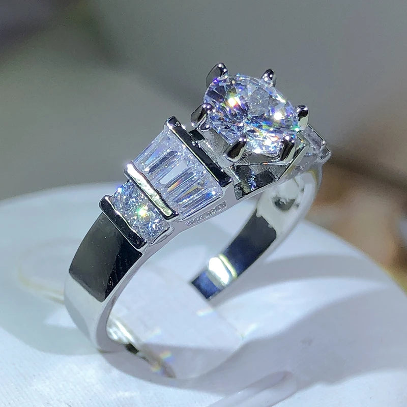 925 Sterling Silver Fashion White Zircon Stone Silver Color Wedding Engagement Rings For Women Fashion Jewelry