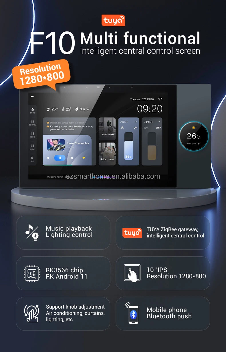 10-Inch Touch Screen Smart Home Control Panel Multi-Functional Tuya Android USB WiFi Enabled Home Background Music Zigbee Home