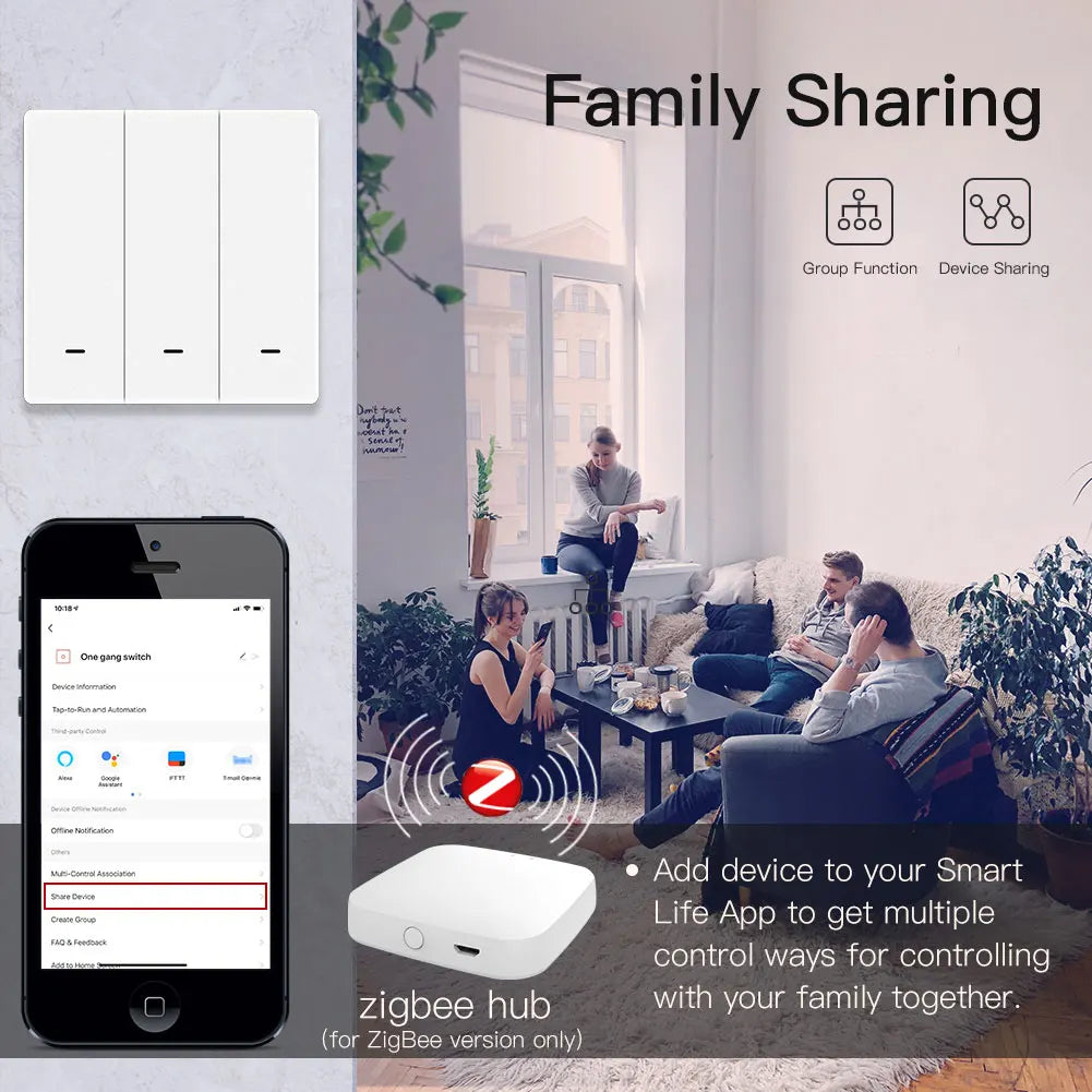 No Neutral No Capacitor Zigbee Push Button Light Wall Switches Tuya Smart Wireless Remote Control Smart Home