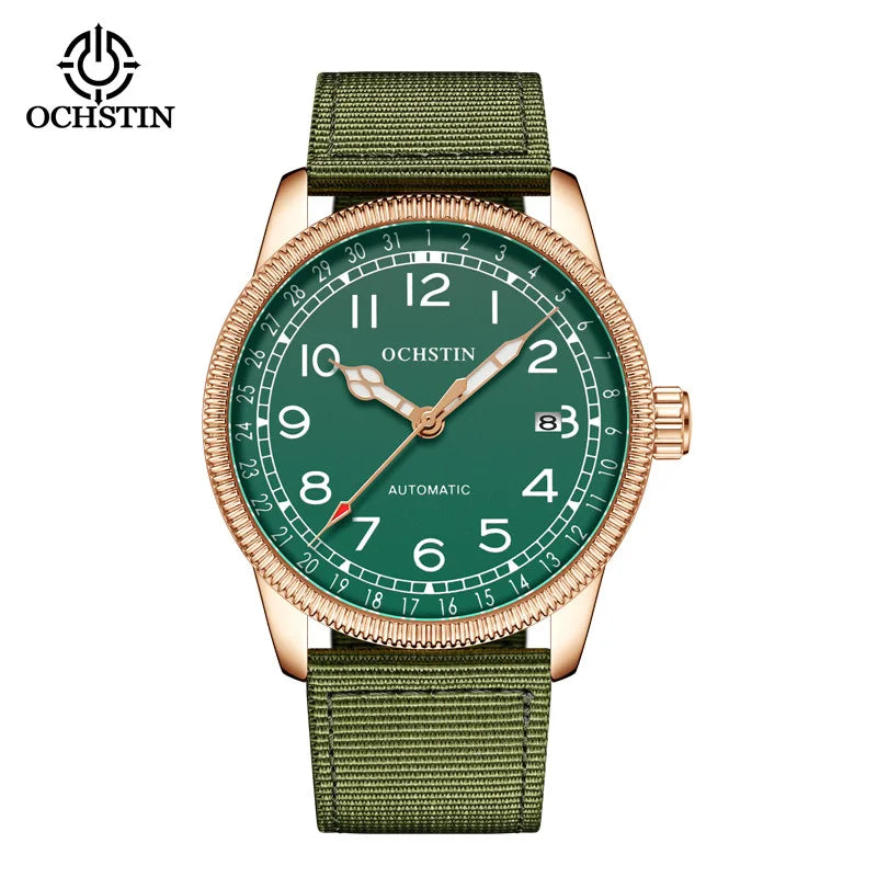 OCHSTIN 7006 GA7006 Waterproof Classic Auto Date Clocks Men's Watches Automatic Mechanical Business Leather Nylon Wristwatches