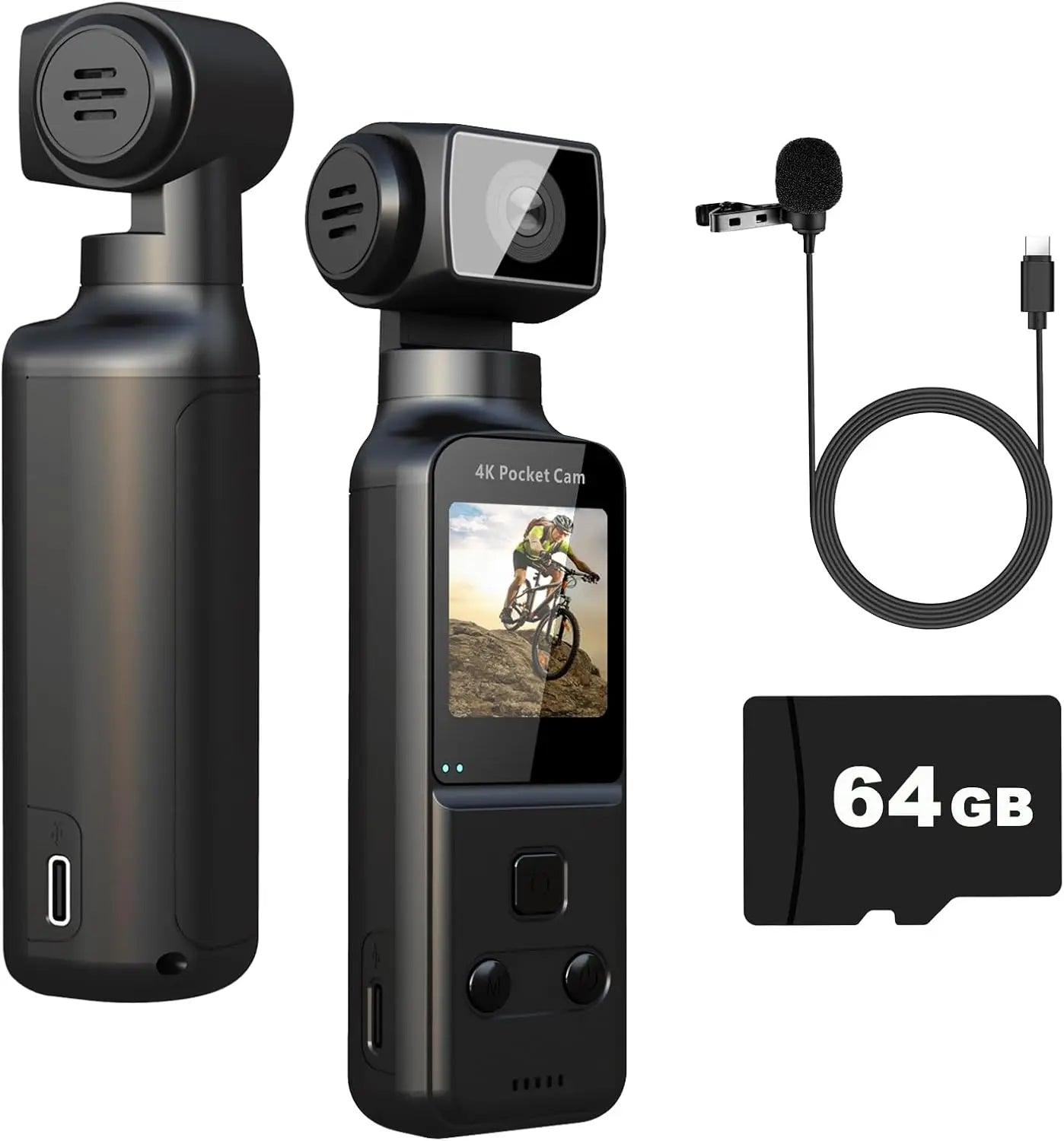 4K Body Camera with External Microphone, Mini Video & Audio Pocket Cam 180° Rotation Camera