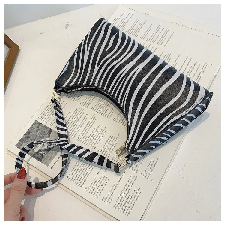 INS Stylish Animal Print PU Leather Underarm Hand Bags Cow Printing Ladies Purse Fashion Women Handbags