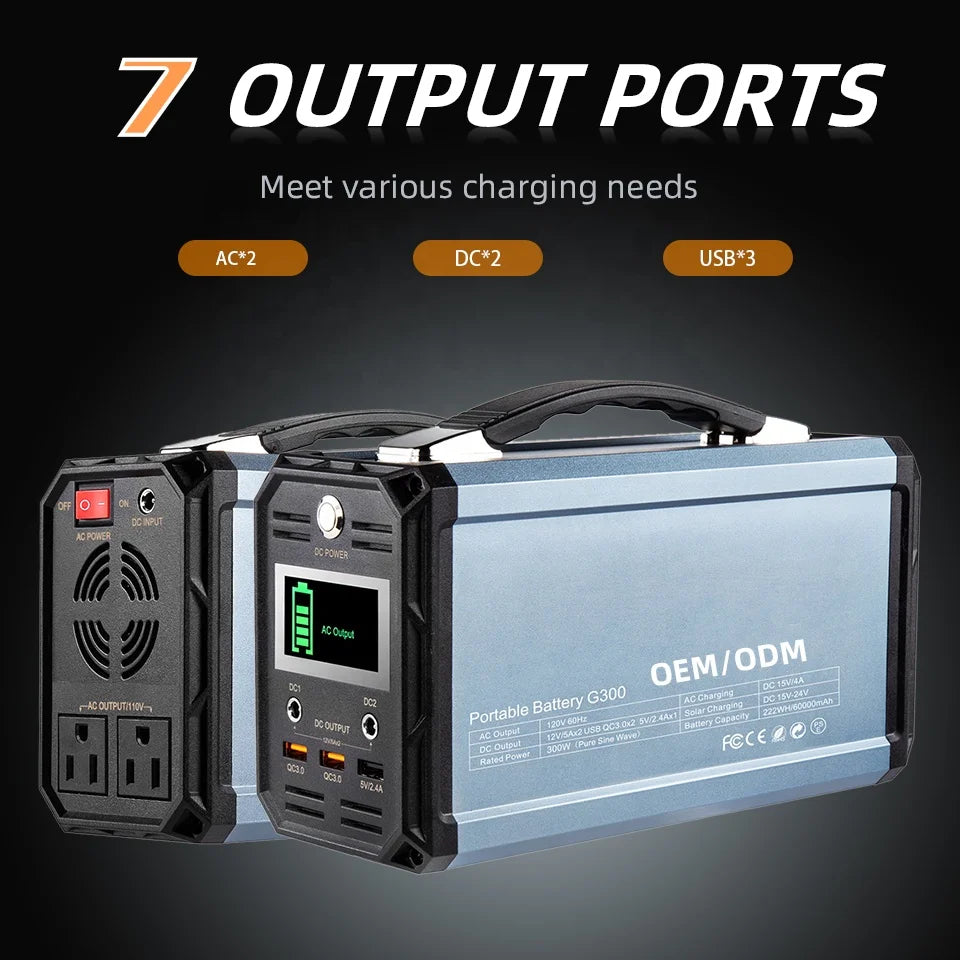 Portable Solar Power Bank 300W Solar Generator With AC Outlet Fast Charge Outdoor Emergency Backup Lighting for Camping Travel
