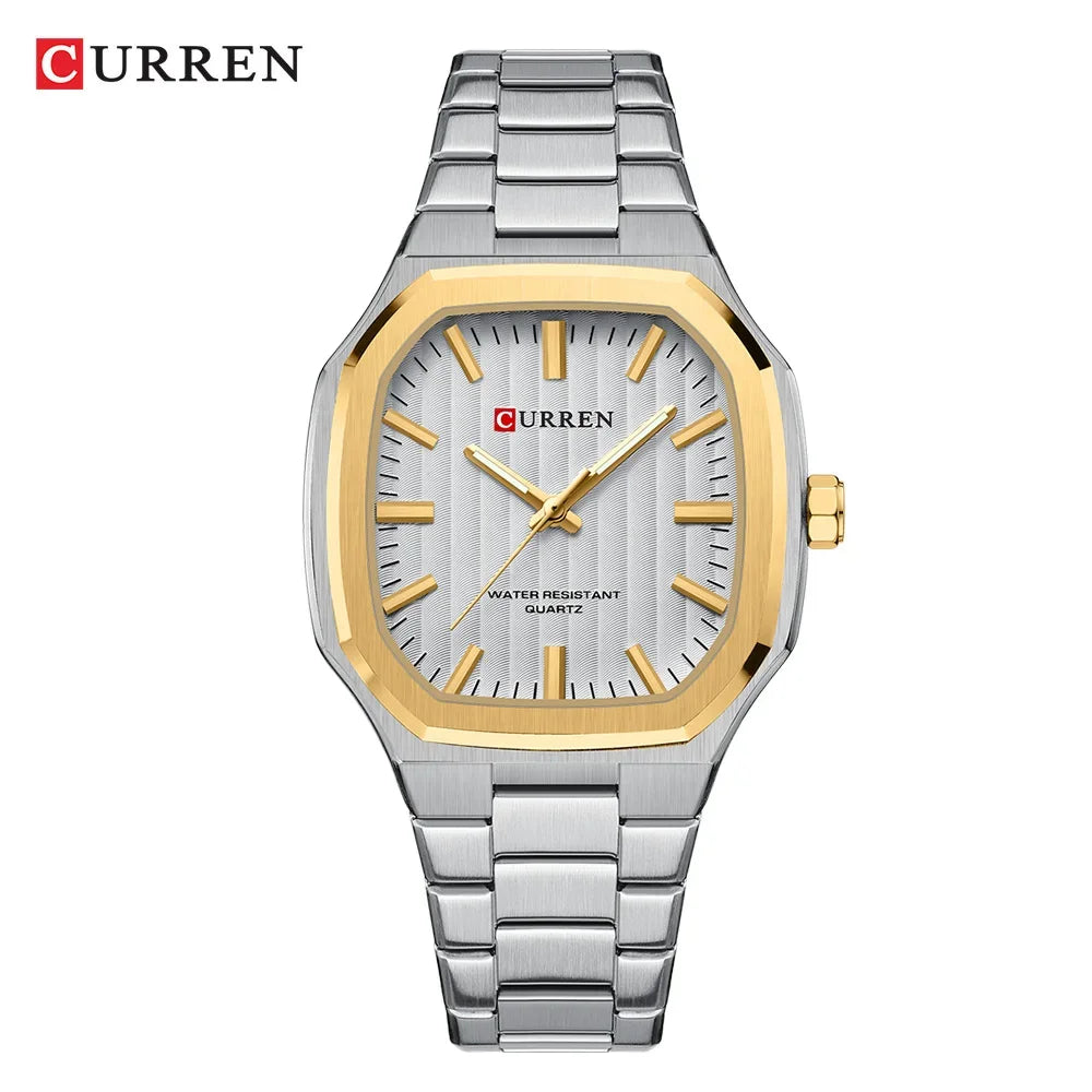 Curren 8458 Square Casual Men's Watches Stainless Steel Bracelet Simple Business Clock Luminous Hands Quartz Wristwatch for Men