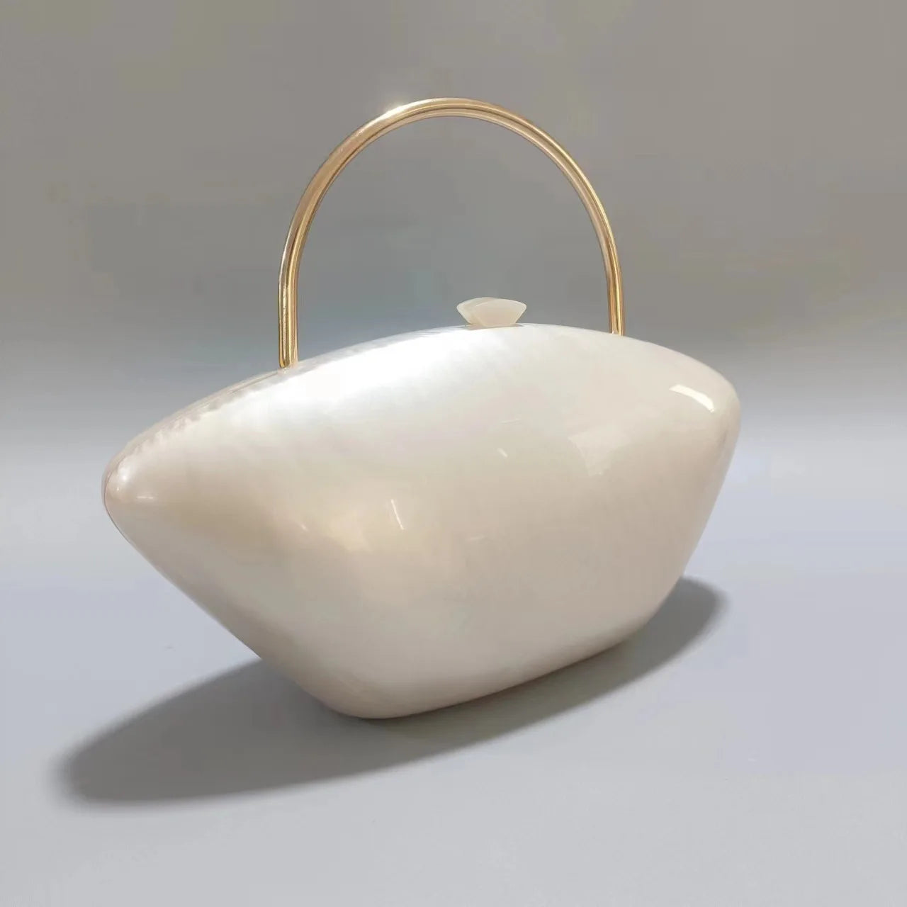 Women Handbags Acrylic Luxury Party Evening Bag Woman Metal Handle Box Clutch Purse Shell-Shaped Oval Wallets Sac a Main Femme