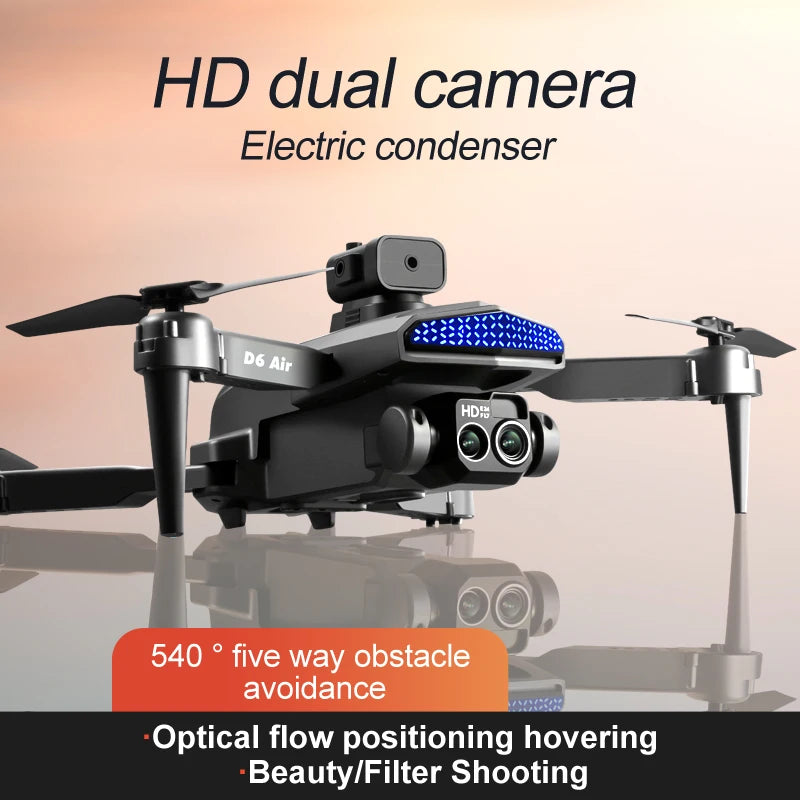 New D6 Foldable Remote Control Drone 4K HD Dual Camera WiFi FPV Optical Flow RC Quadcopter with Obstacle Avoidance Features