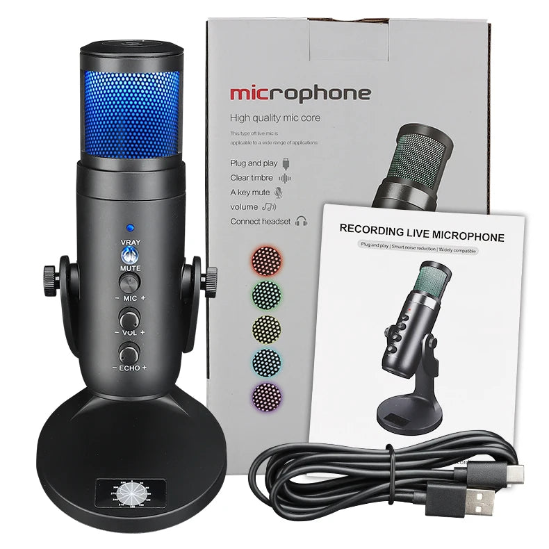 Demao MU900 Professional USB Condenser GAMING MICROPHONE with RGB Microphone Stand for Game Podcast Studio Recording