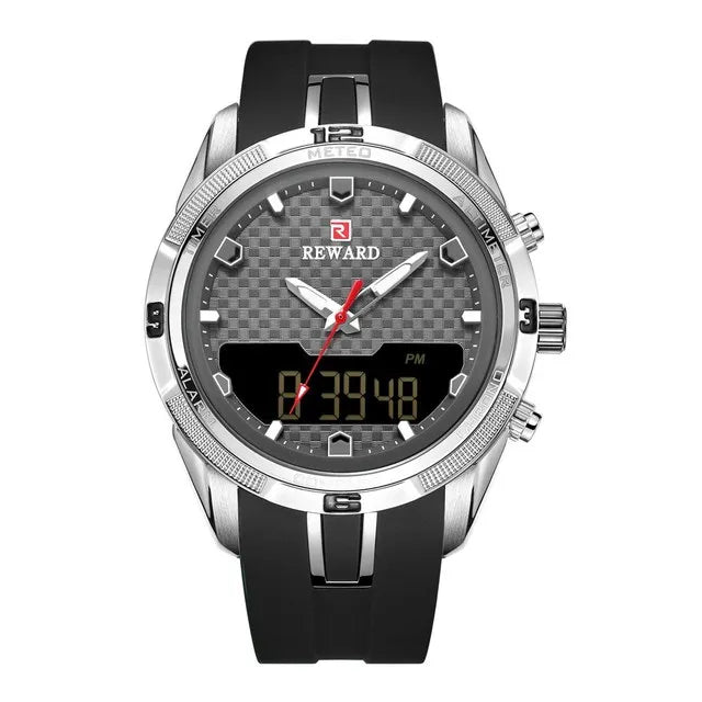 REWARD Men's Watches Silicone Double Movement Digital Electronic Watch Men Sports Waterproof LED Quartz Watch Relogio Masculino