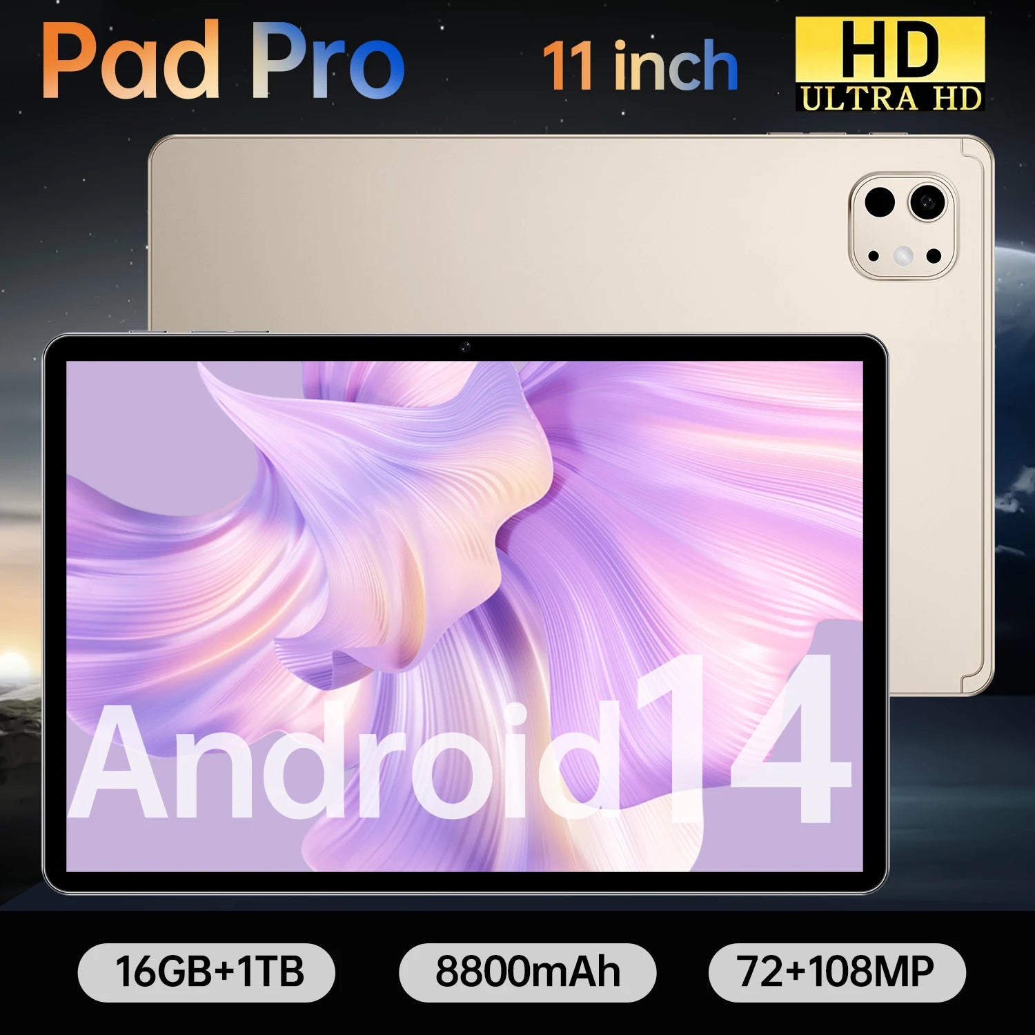 11 Inch Full-screen Capacitive Pad Pro Tablet 8800mAh 16GB+1TB for Professional Use & Office Tasks