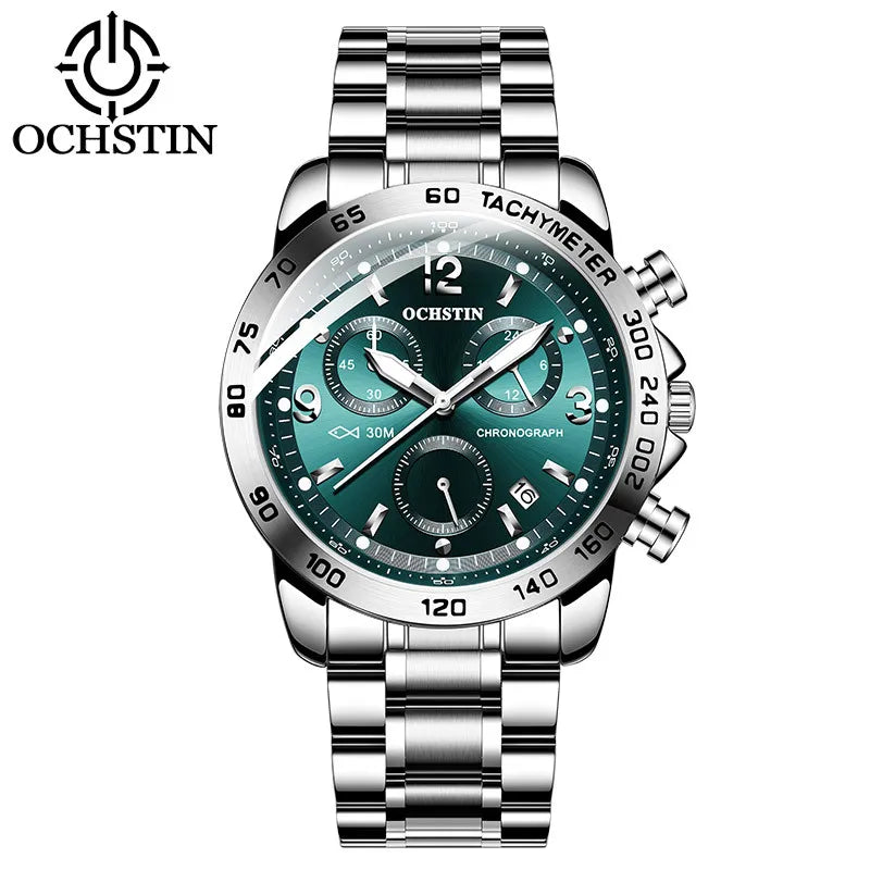 OCHSTIN 6123B GQ6123B Sports Multi Functional Quartz Movement Leisure Stainless Steel Strap Chronograph Waterproof Men's Watches