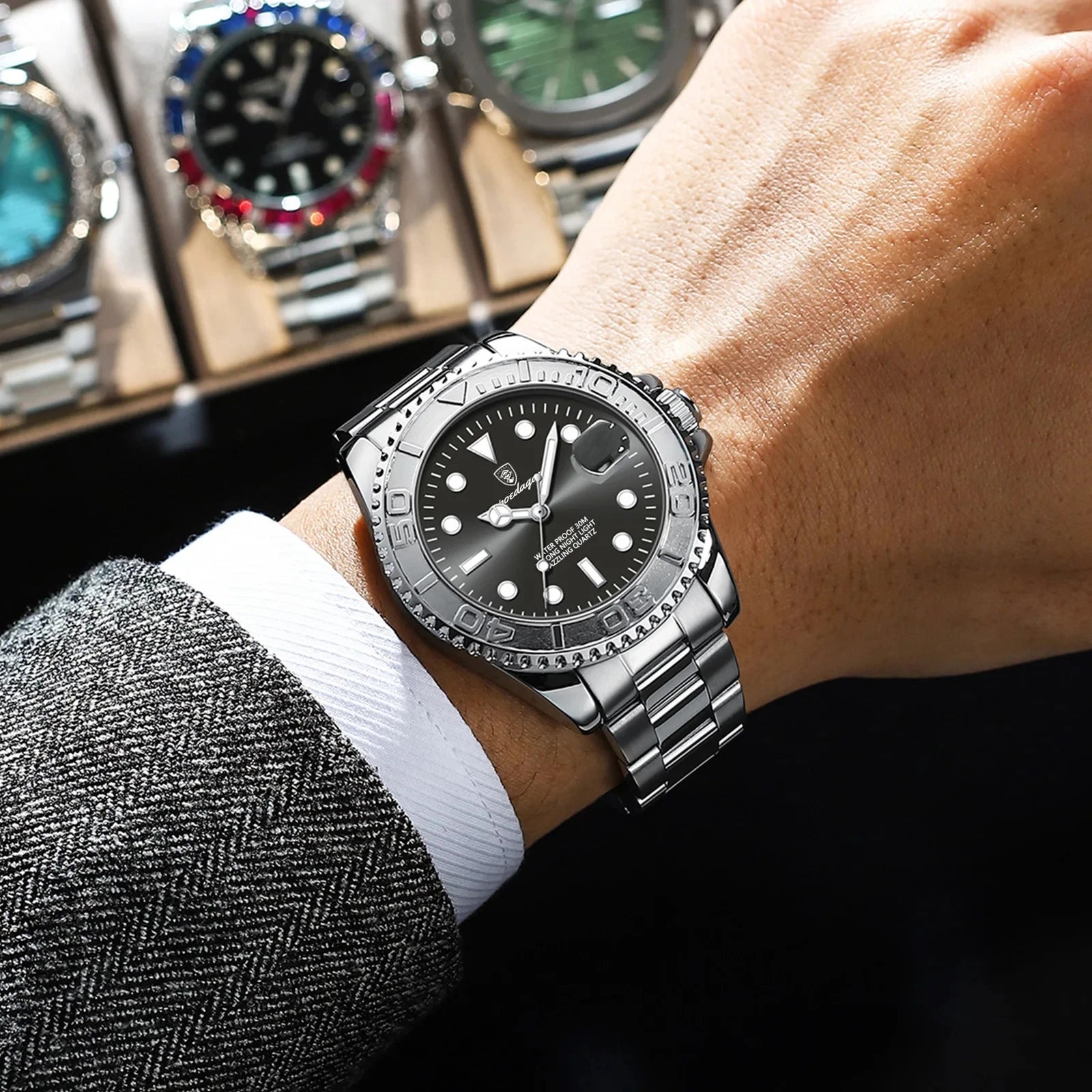 POEDAGAR Luxury Men Watch Business Quartz Watches Sports Waterproof Luminous Date Stainless Steel Men's Watches
