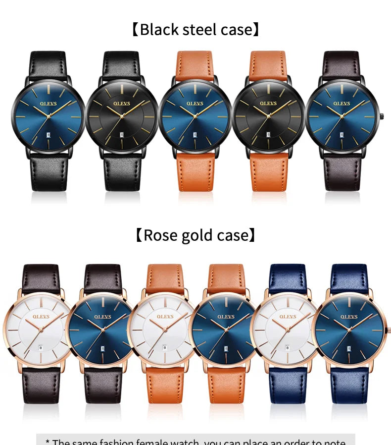 OLEVS 5869 Men's Watches Leather Strap Waterproof Auto Date Man Watch Fashion Simplicity Ultra Thin Quartz Wrist Watch for Men