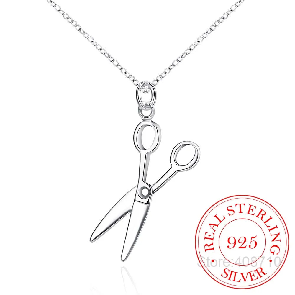 New Fashion 925 Sterling Silver Cool Punk Scissors Pendant Necklace Men's Necklace