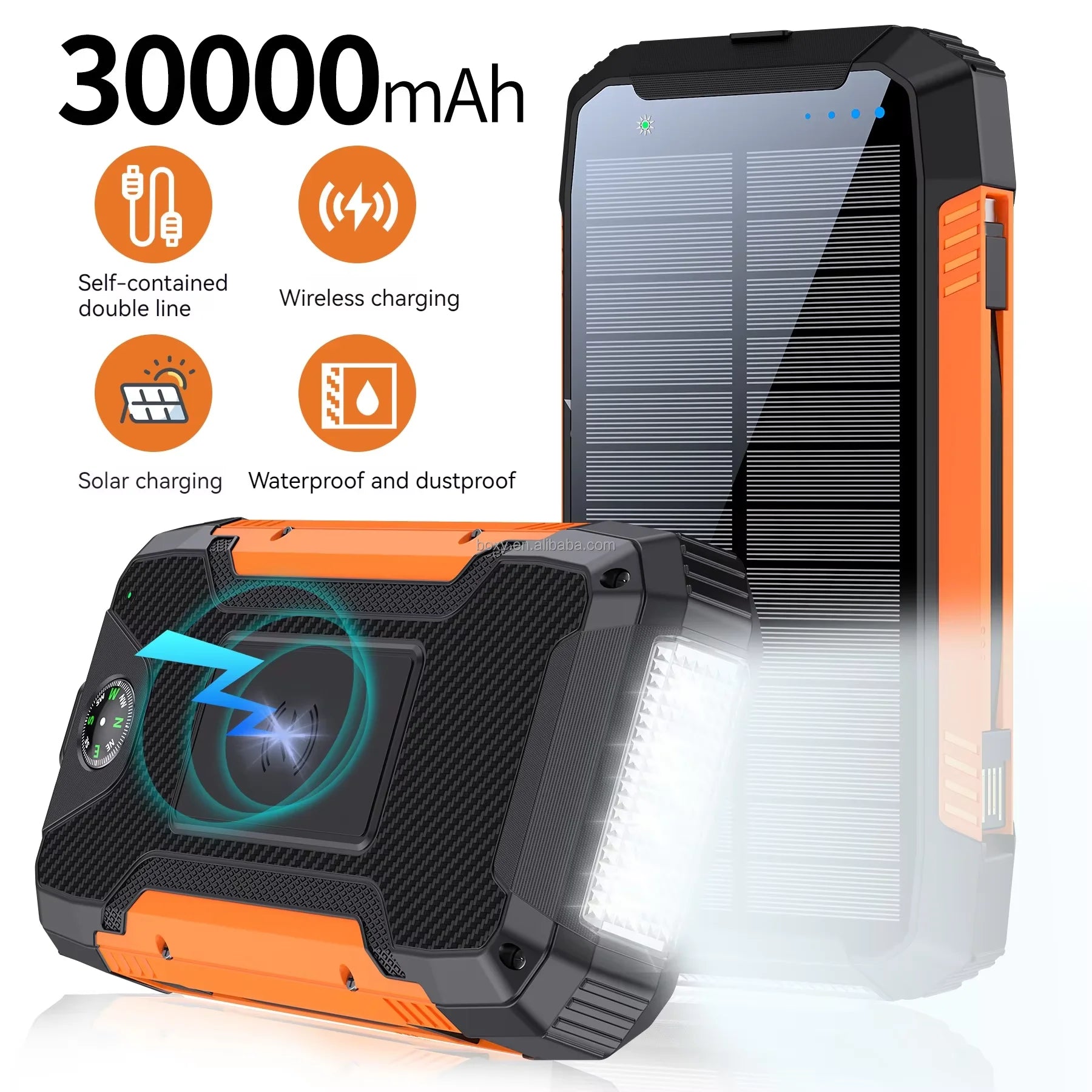 OEM Factory Wholesale Outdoor Portable Charging Cable 15W Wireless Fast Charge Large Capacity PD22.5W Solar Power Bank 30000mAh
