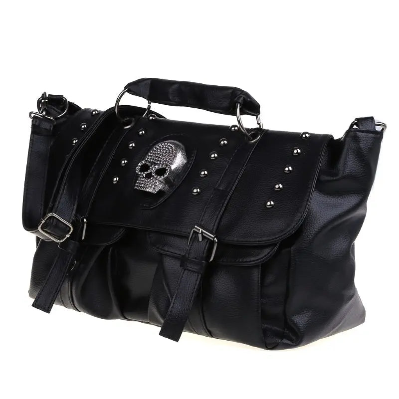 Punk Style Women Handbags Pu Leather Skull Tote Bag Black Large Capacity Shoulder Bags  Luxury Crossbody Bags