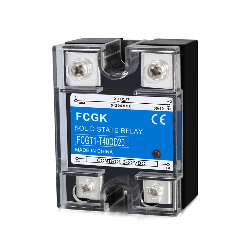 FCGK Miniature Single Phase SSR Relay 5-200VDC 40A DC High Power Solid State Relay with Sealed Protection