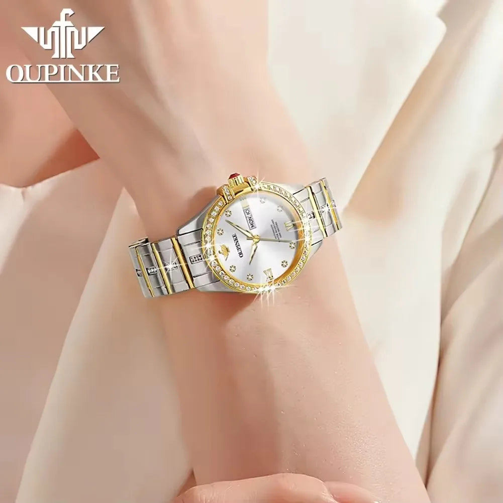 Oupinke 3195 Automatic Mechanical Watch Bracelet Luxury Diamond Dial Calendar Luxury Women's Watches Waterproof for Ladies Wrist