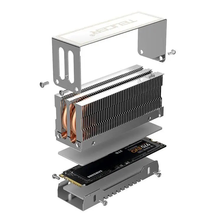 TEUCER 2280 M.2 Solid State Drive 2 Heat Pipe & LED Radiator Vest Cooling Fan for Computer & Laptop Case