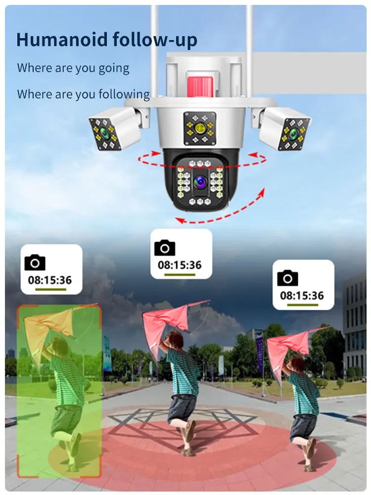 IPC360Home 12mp Outdoor Wifi Camera Home Wireless Home Security Panorama Cctv Ip Cameras Three Lens Three Screen 6K PTZ