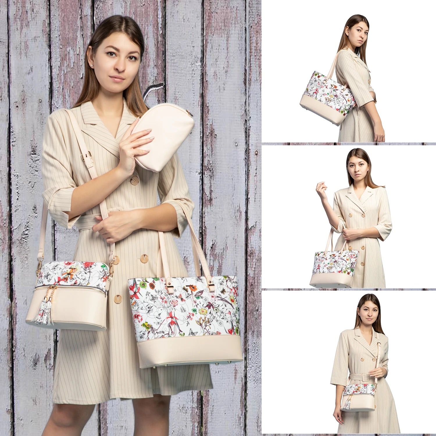 LOVEVOOK Wholesale Boutiques Luxury High Quality PU Material 3 Pieces Handbag Sets Shoulder Bag Wallet Ladies Women Handbags