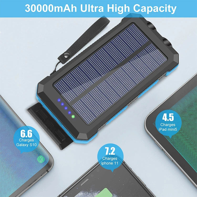 Best Seller Solar Power Bank Type-c 30000mah Dual Usb Solar Panel Phone Charger Outdoor Waterproof Portable Power Station