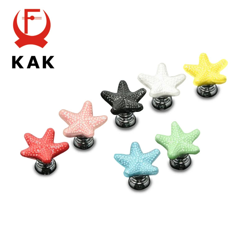 KAK Starfish Ceramic Drawer Knobs Cabinet Pulls Kitchen Handles Cartoon Furniture Handle for Kids Room Furniture Hardware